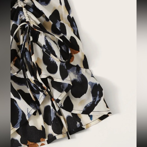 Leopard Print Ruched Drawstring Mini Skirt - Picture 4 of 5